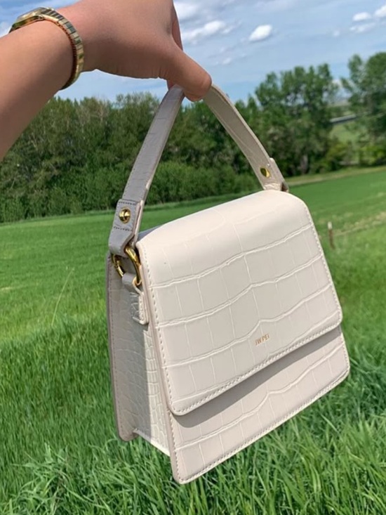 JW PEI Handbags - JW PEI Cream Croc-Embossed Structured Top Handle Bag